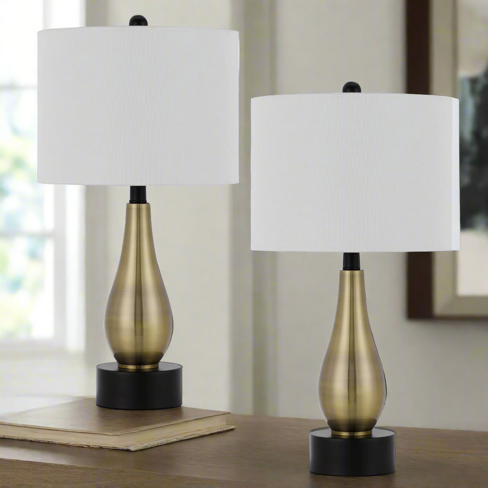 100W ASHLAND METAL TABLE LAMP WITH HARDBACK DRUM FABRIC SHADE (SOLD AS PAIRS) Cal Lighting