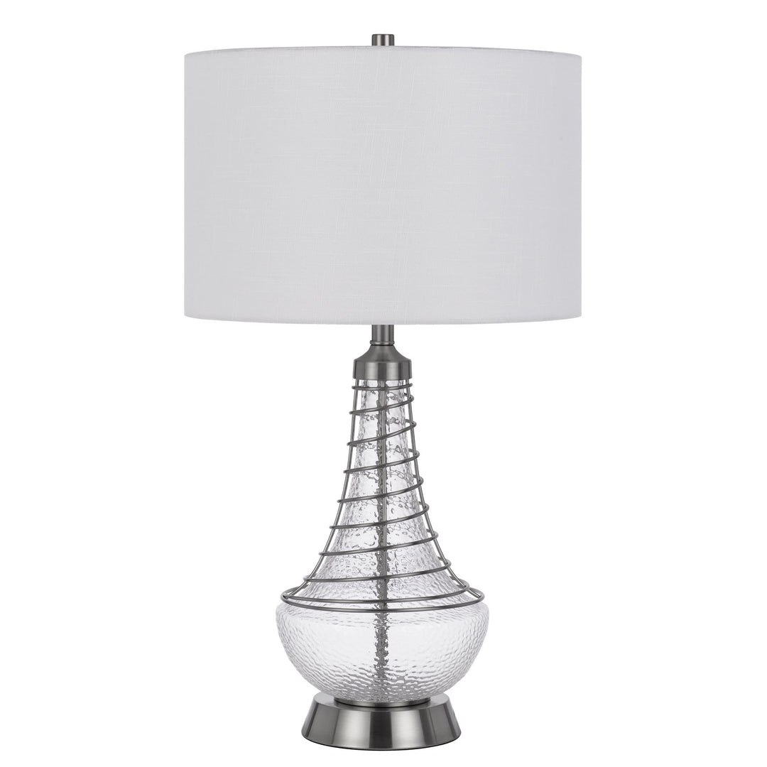 150W 3 WAY BARABOO GLASS TABLE LAMP WITH WIRE GUARD DESIGN AND DRUM FABRIC SHADE Cal Lighting