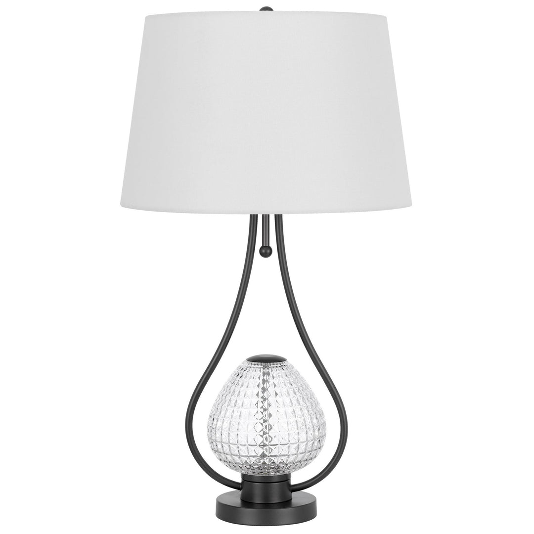 FORSSA 100W 3 WAY TABLE LAMP WITH 2W LED NIGHT LIGHT IN GLASS AND METAL BASE. Cal Lighting