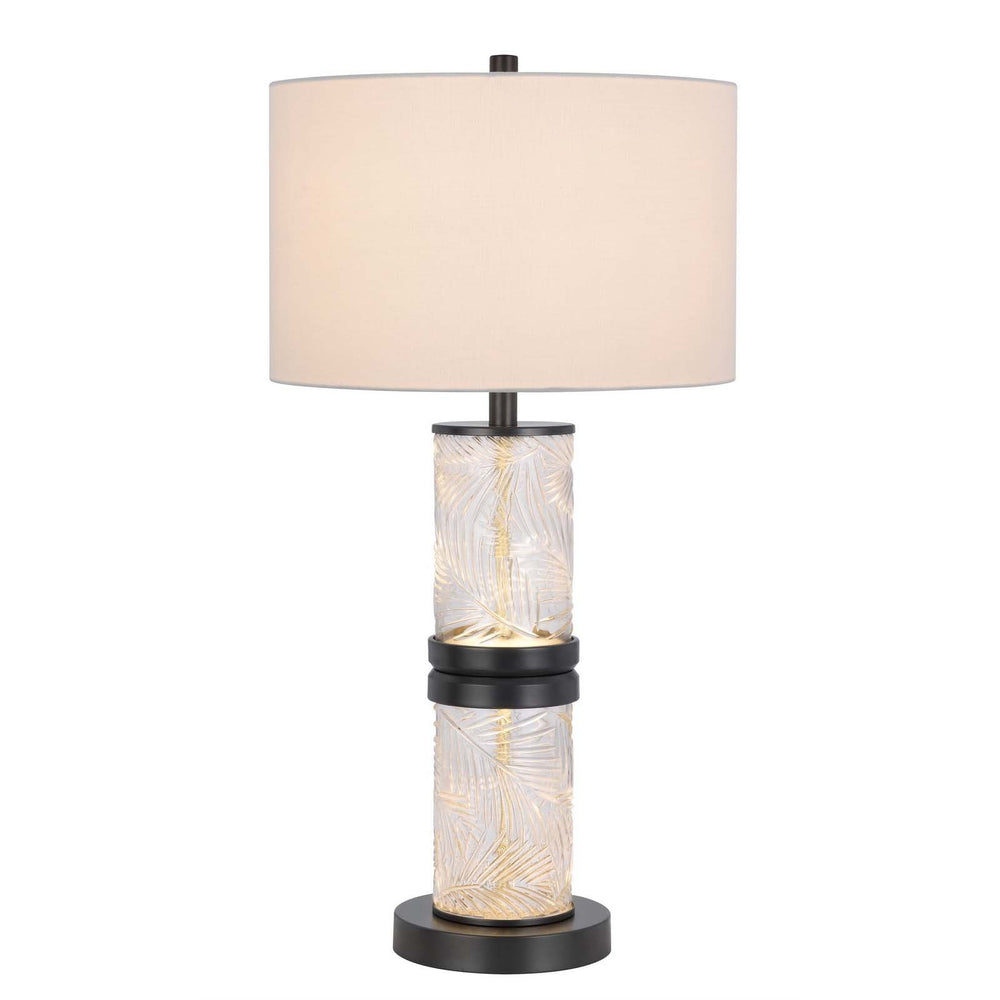 100W CARRINGTON METAL/GLASS TABLE LAMP WITH 4W INTEGRATED LED NIGHT LIGHT AND HARDBACK FABRIC SHADE Cal Lighting