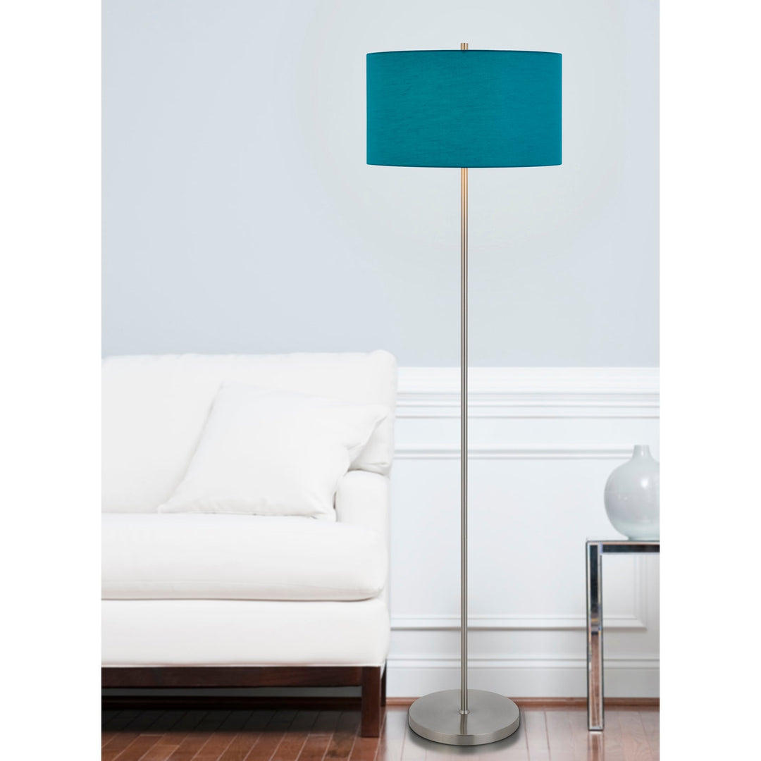 150W 3 WAYT CROMWELL METAL FLOOR LAMP WITH AQUA BLUE LINEN SHADE Cal Lighting