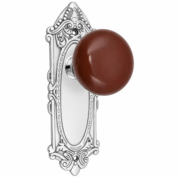 Brown Porcelain Door Knob Set with Largo Design Backplate (Several Finishes Available)