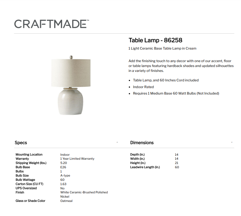 100W 3 WAY RESTON COLUMN GLASS TABLE LAMP Cal Lighting