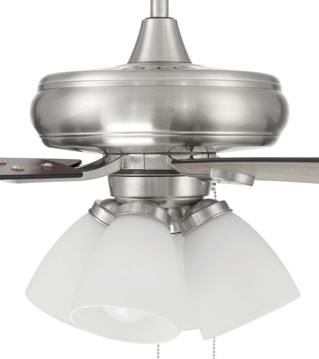 ##Antique Hardware## 52" Eos Frost 4 Light in Brushed Polished Nickel w/ Driftwood/Walnut Blades