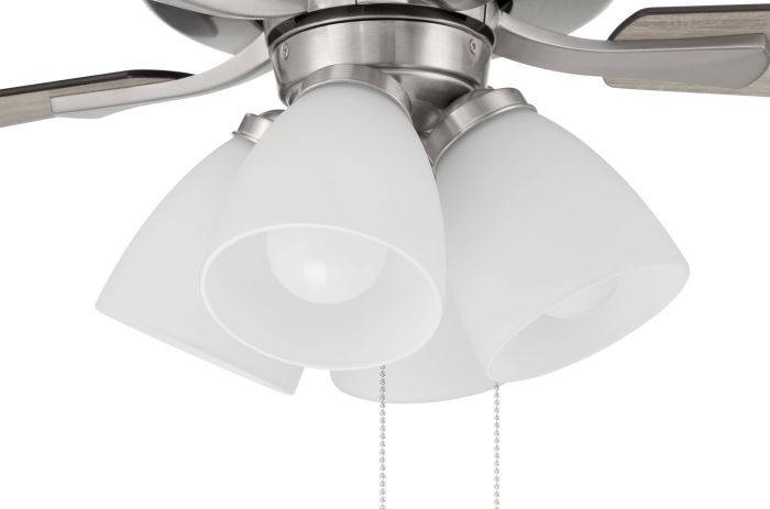 ##Antique Hardware## 52" Eos Frost 4 Light in Brushed Polished Nickel w/ Driftwood/Walnut Blades