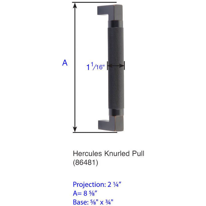 ##Antique Hardware## 8 5/8 Inch Solid Brass Hercules Knurled Pull