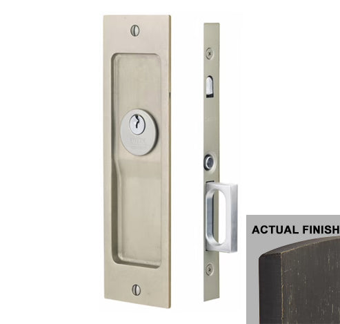 EMTEK Sandcast Rustic Modern Rectangular Keyed Privacy Pocket Door Mortise
