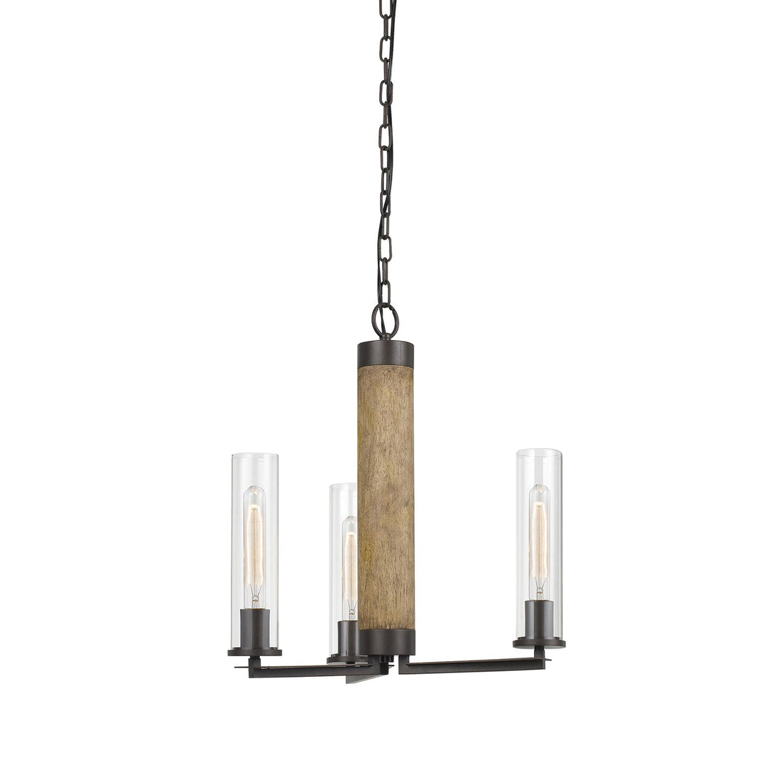 60W X 3 SILVERTON METAL/WOOD 3 LIGHT CHANDELIER WITH GLASS SHADES. (EDISON BULBS INCLUDED) Cal Lighting