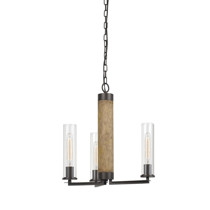 60W X 3 SILVERTON METAL/WOOD 3 LIGHT CHANDELIER WITH GLASS SHADES. (EDISON BULBS INCLUDED) Cal Lighting