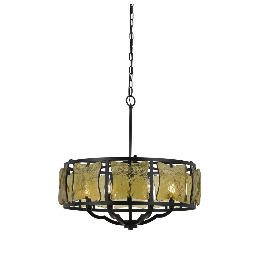 60W X 6 REVENNA FORGED IRON CHANDELIER WITH HAND CRAFTED GLASS Cal Lighting