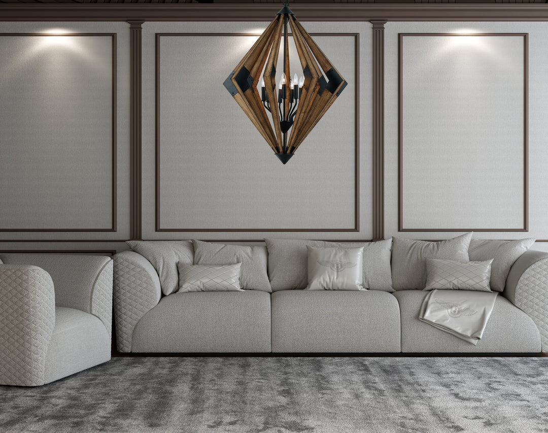 60W X 9 AREZZO WOOD CHANDELIER Cal Lighting