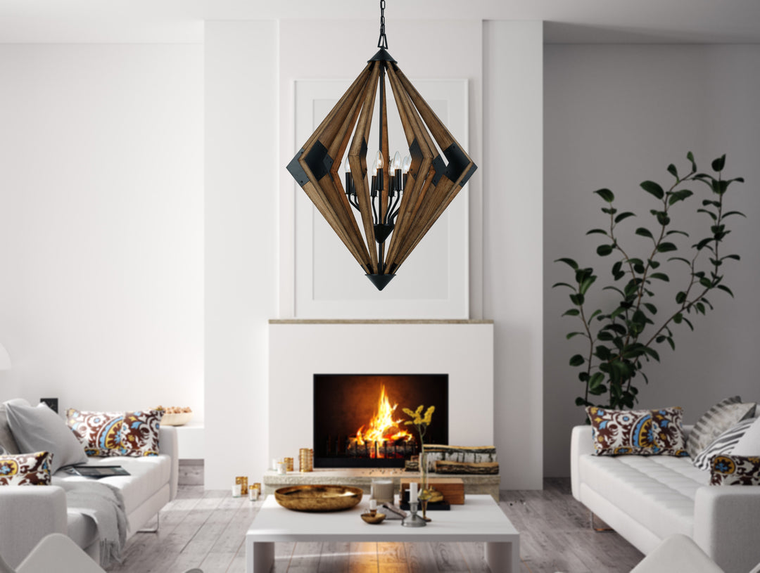 60W X 9 AREZZO WOOD CHANDELIER Cal Lighting