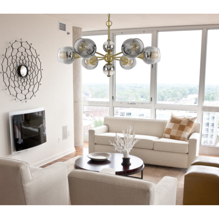 60W X 6 PENDLETON METAL CHANDELIER WITH ELECTORAL PLATED SMOKED GLASS SHADES Cal Lighting