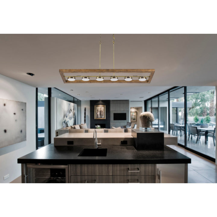 5W X 6, 30W, 3000K, 2200 LUMEN KELSO DIMMABLE INTERGRATED LED RUBBER WOOD ISLAND CHANDELIER Cal Lighting