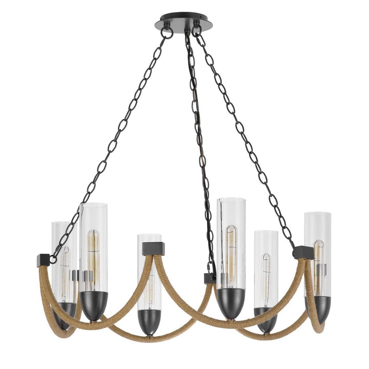 60W X 6 ARGYLE METAL CHANDELIER WITH MOSS RODS AND GLASS SHADES Cal Lighting