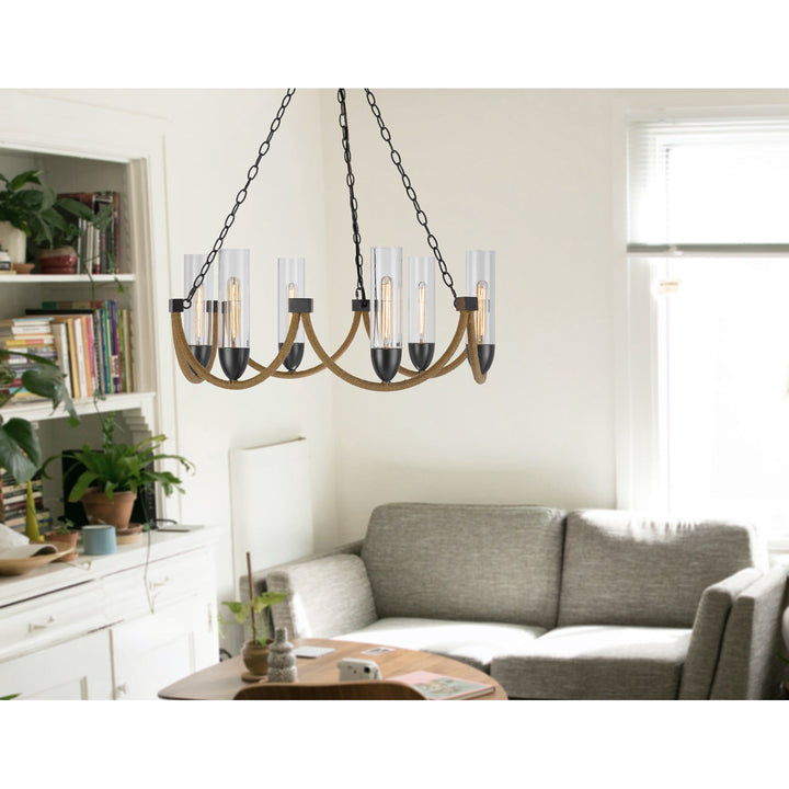 60W X 6 ARGYLE METAL CHANDELIER WITH MOSS RODS AND GLASS SHADES Cal Lighting