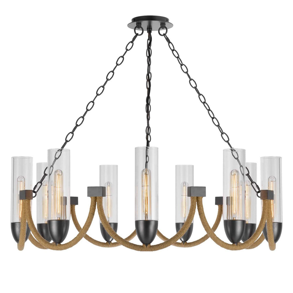 60W X 9 ARGYLE METAL CHANDELIER WITH MOSS RODS AND GLASS SHADES Cal Lighting