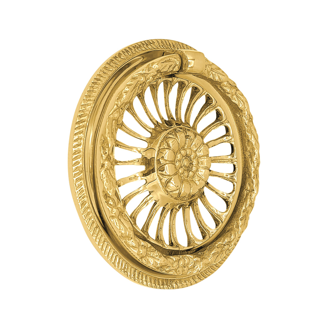 3 5/8 Inch Solid Brass Radiant Flower Drawer Ring Pull (Several Finishes Available)