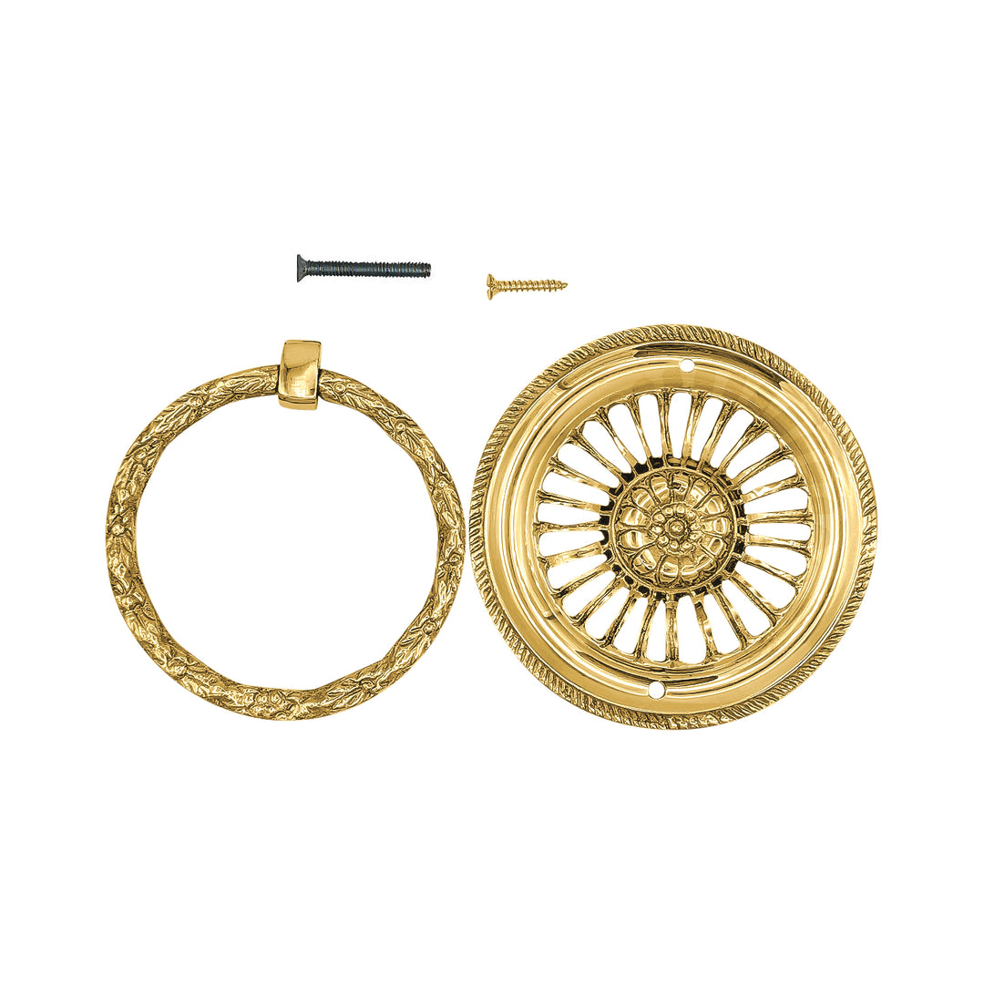 3 5/8 Inch Solid Brass Radiant Flower Drawer Ring Pull (Several Finishes Available)