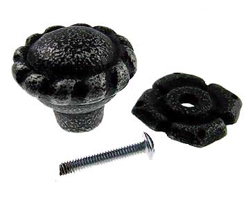 COPPER MOUNTAIN HARDWARE Black Wrought Iron Roped Cabinet & Furniture Knob With Back Plate