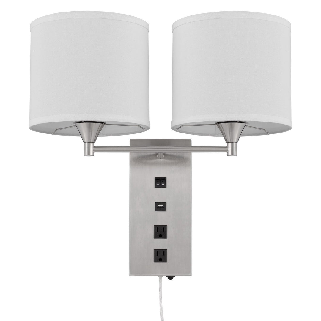 60W X 2 REEDSPORT WALL LAMP WITH 2 POWER OUTLETS AND 1 USB CHARGING PORT Cal Lighting