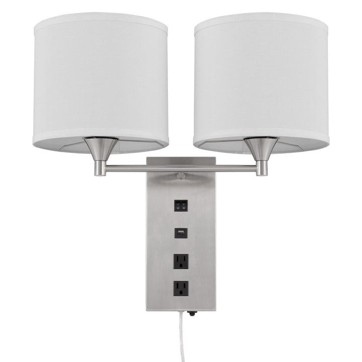 60W X 2 REEDSPORT WALL LAMP WITH 2 POWER OUTLETS AND 1 USB CHARGING PORT Cal Lighting