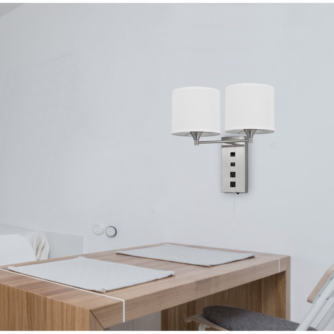 60W X 2 REEDSPORT WALL LAMP WITH 2 POWER OUTLETS AND 1 USB CHARGING PORT Cal Lighting