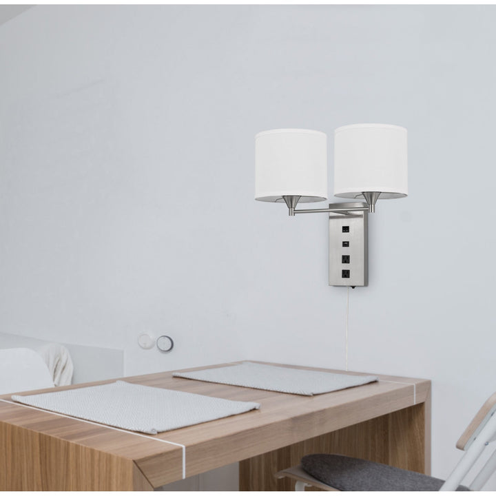 60W X 2 REEDSPORT WALL LAMP WITH 2 POWER OUTLETS AND 1 USB CHARGING PORT Cal Lighting