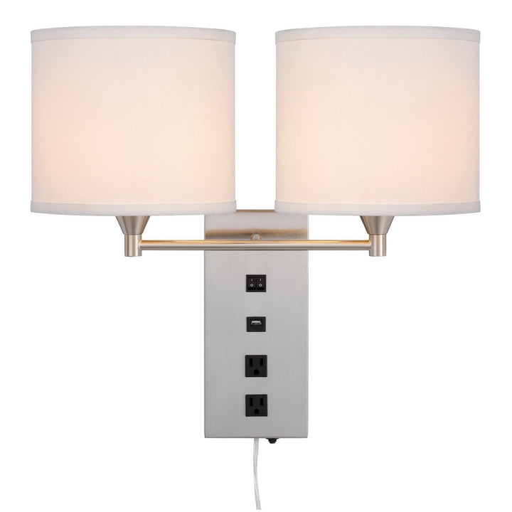 60W X 2 REEDSPORT WALL LAMP WITH 2 POWER OUTLETS AND 1 USB CHARGING PORT Cal Lighting