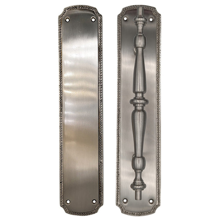11 1/2 Inch Solid Brass Beaded Push & Pull Plate Set