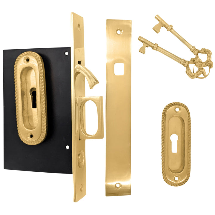 Georgian Oval Pattern Pocket Privacy (Lock) Style Door Set COPPER MOUNTAIN HARDWARE