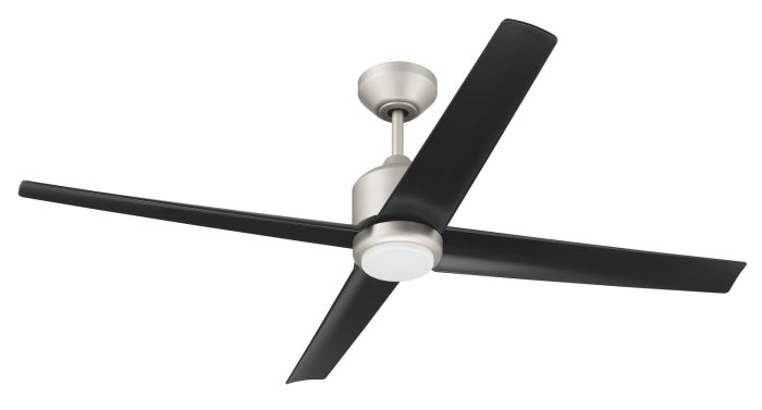 ##Antique Hardware## 52" Quell Fan, Painted Nickel Finish, Flat Black Blades. LED Light, WIFI and Control Included