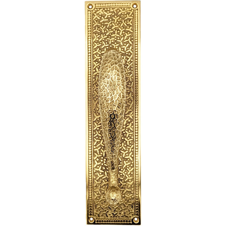 COPPER MOUNTAIN HARDWARE 12 Inch Solid Brass Rice Pattern Door Pull and Plate in Polished Brass