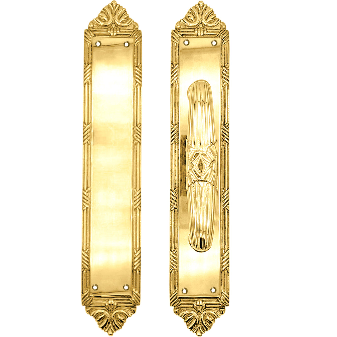 13 3/4 Inch Solid Brass Ribbon & Reed Door Pull and Push Plate