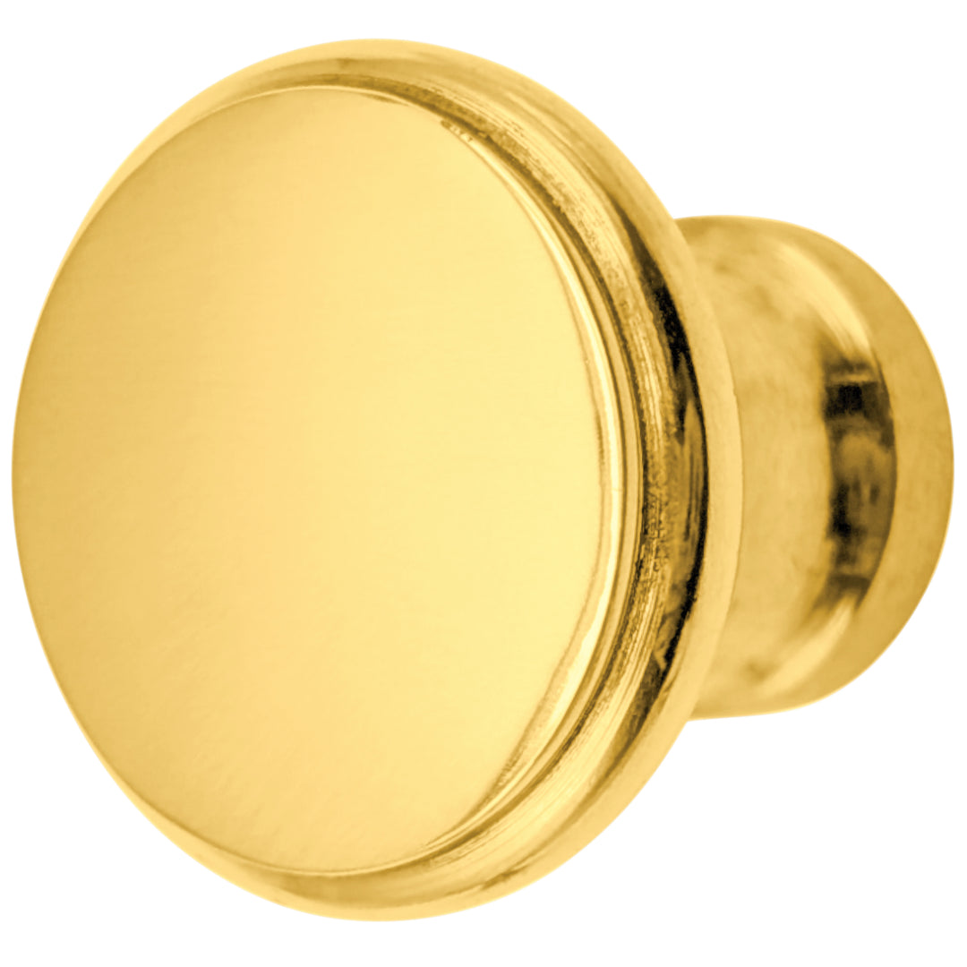 1 1/4 Inch Traditional Brass Flat Top Round Cabinet & Furniture Knob
