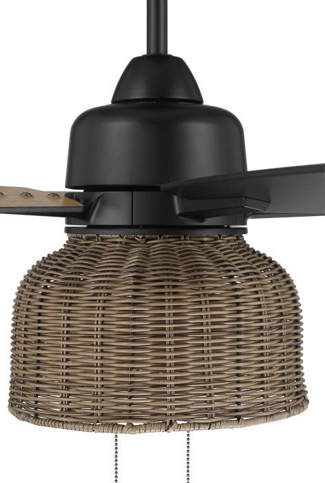 ##Antique Hardware## 52" Woven in Flat Black  w/ Flat Black/Pecan Blades