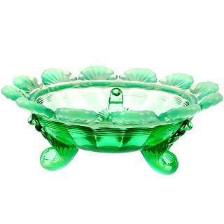 Footed Berry Bowl - Green Opalescent Glass COPPER MOUNTAIN HARDWARE