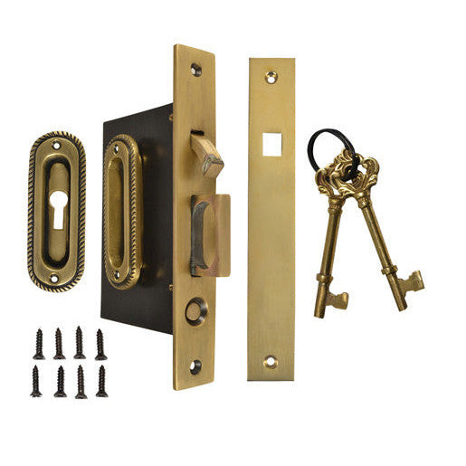 Georgian Oval Pattern Pocket Privacy (Lock) Style Door Set