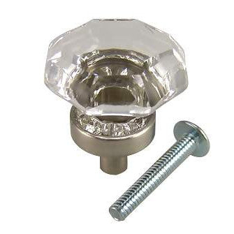 1 Inch Crystal Octagon Old Town Cabinet Knob (Satin Nickel Base) COPPER MOUNTAIN HARDWARE