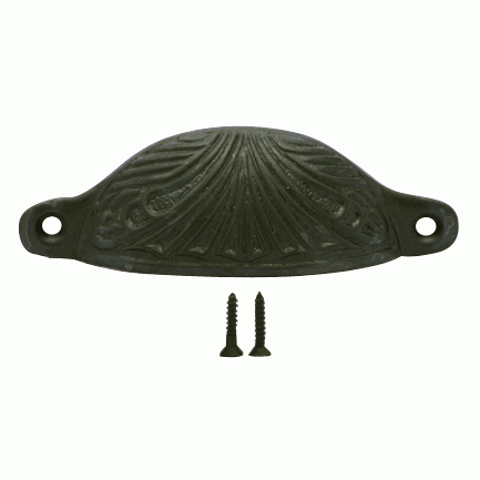4 Inch Overall (3 2/5 Inch c-c) Solid Brass Art Deco Cup Pull (Black Bronze Finish) COPPER MOUNTAIN HARDWARE