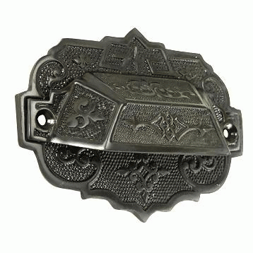 4 3/8 Inch Overall (3 1/4 Inch c-c) Solid Brass Eastlake Cup or Bin Pull With Backplate (Black Bronze Finish) COPPER MOUNTAIN HARDWARE