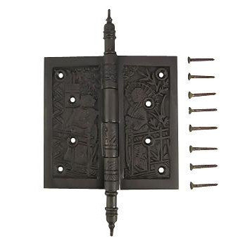 4 1/2 x 4 1/2 Inch Japanesque Style Ornate Solid Brass Hinge (Black Bronze Finish) COPPER MOUNTAIN HARDWARE