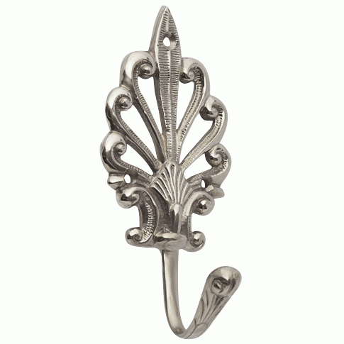 Art Deco Fleur De Lis Solid Brass Robe Hook (Polished Nickel Finish) COPPER MOUNTAIN HARDWARE