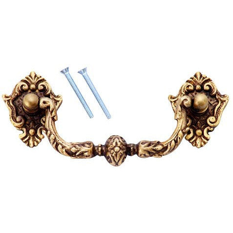 5 Inch Solid Brass Ornate Victorian Curve Bail Handle (Antique Brass Finish) COPPER MOUNTAIN HARDWARE