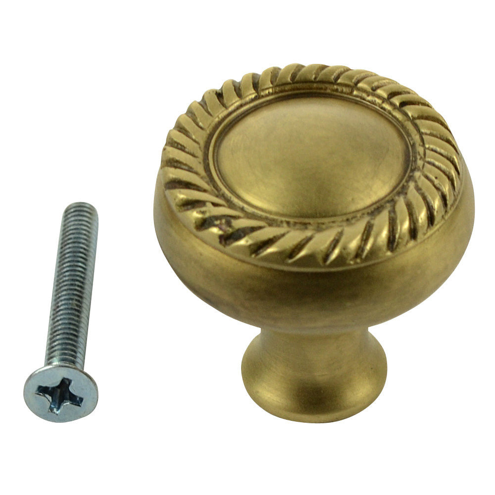 1 1/4 Inch Solid Brass Round Georgian Roped Cabinet & Furniture Knob