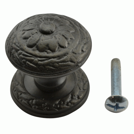 1 1/4 Inch Ornate Round Solid Brass Knob (Black Bronze Finish) COPPER MOUNTAIN HARDWARE