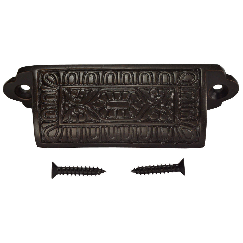 3 5/8 Inch Overall (3 Inch c-c) Traditional Square Eastlake Style Bin Pull (Black Bronze  Finish) COPPER MOUNTAIN HARDWARE