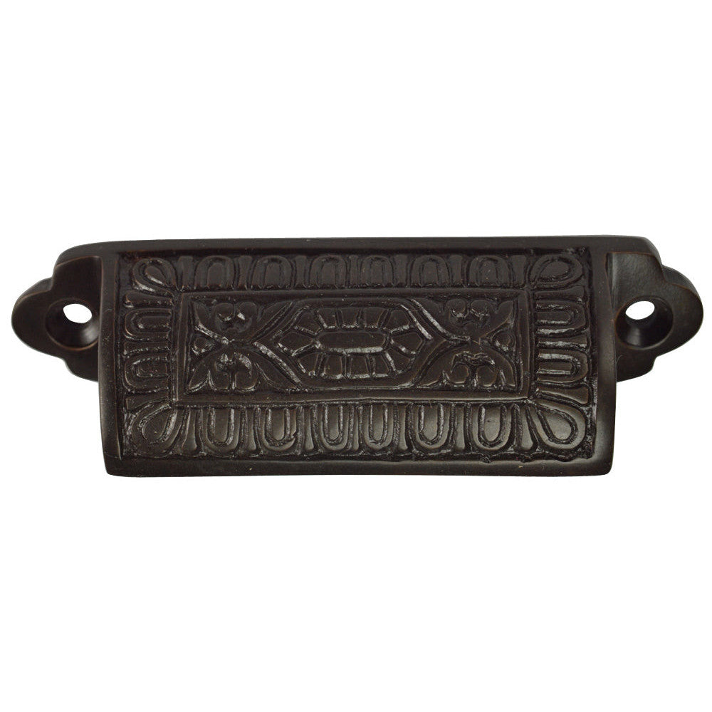 3 5/8 Inch Overall (3 Inch c-c) Traditional Square Eastlake Style Bin Pull (Black Bronze  Finish) COPPER MOUNTAIN HARDWARE