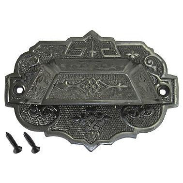 4 3/8 Inch Overall (3 1/4 Inch c-c) Solid Brass Eastlake Cup or Bin Pull With Backplate (Black Bronze Finish) COPPER MOUNTAIN HARDWARE