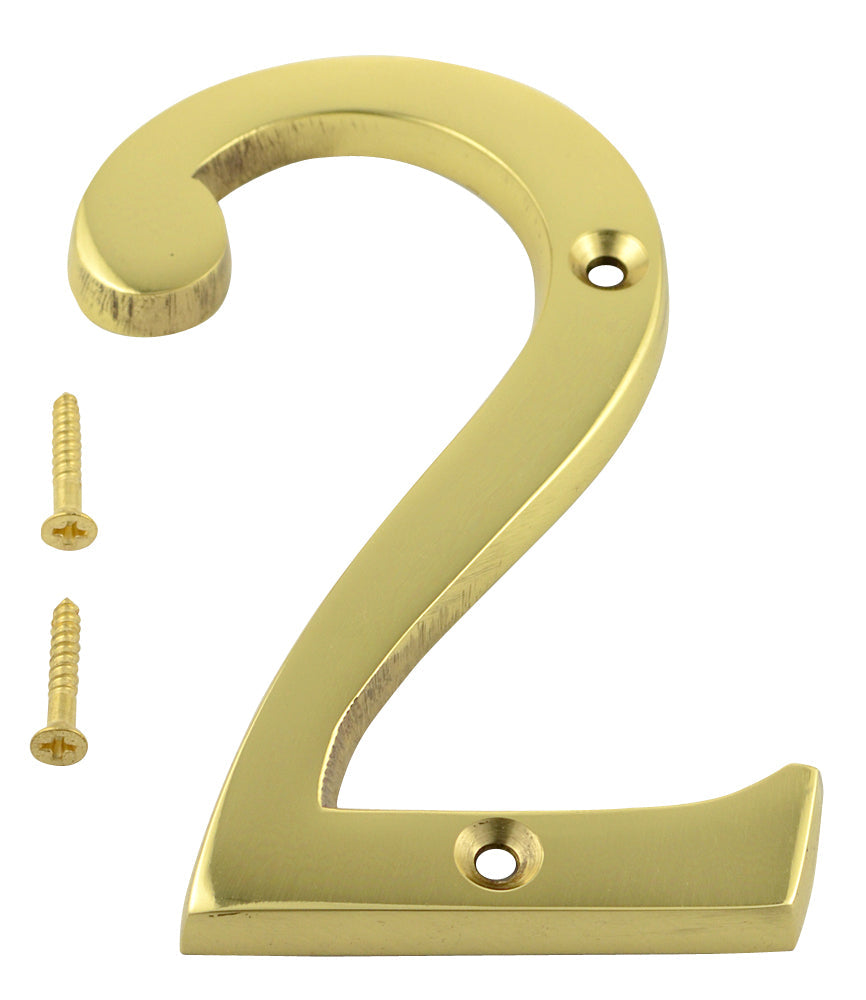 COPPER MOUNTAIN HARDWARE Solid Brass 4 Inch Tall Number 2